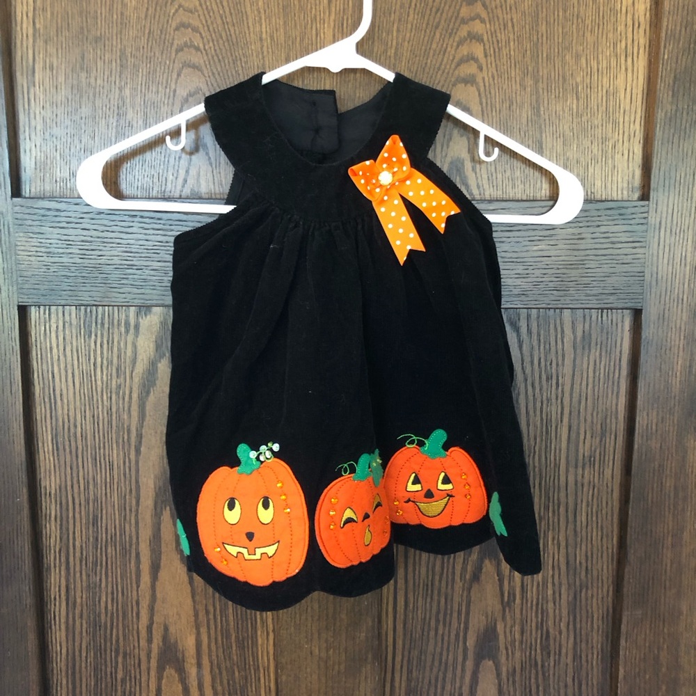 Kids Vintage Rare too, corduroy dress with appliqué pumpkins 2T